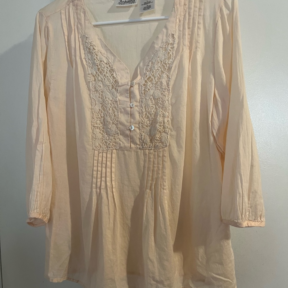 Delicate Lace-Accent Blouse in Soft Peach